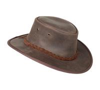 Barmah Hats Leather Hat Foldaway Oiled cowhide leather brown size L