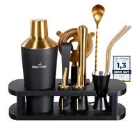 BARMINGO Stainless Steel Cocktail Set 11 Pieces - 700 ml Cocktail Shaker Set with Stand and Bar Accessories, Cocktail Shaker Set, Bartender Set, Cocktail Mix Set, Bar Set, Gift Set, Black & Gold