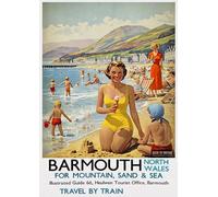 Barmouth Travel Poster - A4 Wall Art, Wanderlust Print, Inspirational World Map, Vintage City, Retro Poster, Home Decor for Living Room, Office, Gift Idea for Travel Lovers