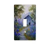Barn Bathroom Single Light Switch Cover Plate, Rustic Natural Flowers Pathway Spring Green Plastic Standard Size Switch Plate Decorative for Home Living Room Bedroom Apartment Decor (Single)