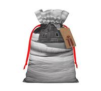 Barn Black and White Printed Christmas Drawstring Bags,M Reusable Xmas Gift Storage Bags, Red Ribbon