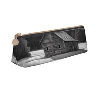 Barn Black and White Printed Triangle Leather Pencil Case for Girls Boys, Zipper Pencil Bag Pen Pouch Bag Organizer for Student School Office College