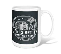 Barn Ceramic Coffee Mug, Rustic Country Winnowing Wheat Fall Black Novelty Hot Chocolate Mug with Handle Ideal for Friends Family Coworkers Teachers Couples Employees 15 Oz