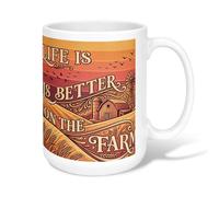 Barn Ceramic Coffee Mug, Rustic Country Winnowing Wheat Fall Orange Novelty Tea Mug with Handle Ideal for Friends Family Lovers Eldership Senior Co-Worker 15 Oz