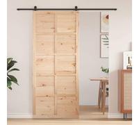 Barn Door Brown 90 x 2.5 x 208 cm, Solid Pine Wood Interior Sliding Barn Door, Rustic Farmhouse Style for Closet, Easy Assembly