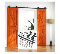 Barn Door Hanging Rail Sliding Hardware Accessories,Double Door T-Type,Slide Smoothly Quietly,for Door and Cabinet(7FT Track)