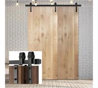 Barn Door Hardware Kits Bypass Sliding Wood Barn Door Hardware Kit, Closet Slides Tracks Rollers for Double Door(12FT(3.66m))