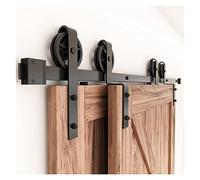 Barn Door Kit, Antique Style Bypass Sliding Wood Barn Door Hardware Kit, Black Top Mounted Closet Slides Tracks Rollers for Double Door(8FT)