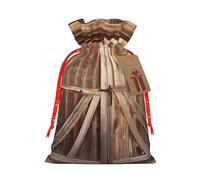 Barn Door Printed Christmas Drawstring Bags,S | Reusable Xmas Gift Storage Bags, Red Christmas Ribbon