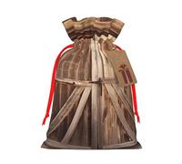 Barn Door Printed Christmas Drawstring Bags,S Reusable Xmas Gift Storage Bags, Red Ribbon