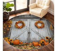 Barn Door Round Rug 120cm, Fall Harvest Circle Rugs, Thanksgiving Day Rug, Washable Round Carpet for Kitchen Dining Living Room Bathroom Under the Sofa