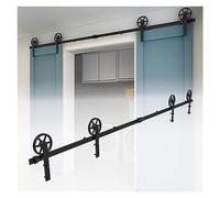 Barn Door Sliding Kit, 4-12FT Sliding Barn Door Rails & Floor Guide, Black Big Spoke Wheels Hanger System Double Door Hardware Kits(9.6FT 2930mm)