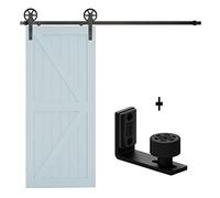 Barn Door Sliding Kit, 4-6.6FT Sliding Barn Door Hardware Kit 122cm-203cm Rail System Industrial Track Big Wheel I Roller Hanger Adjustable Floor Guide,Roller Door Hardware(6.6FT 203cm)