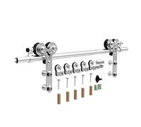 Barn Door Sliding Kit, 4FT-8FT Stainless Steel Sliding Barn Door Hardware Kit 122cm-240cm Rail System Industrial Track Y Roller Adjustable Floor Guide,Roller Door Hardware(4FT 122cm)