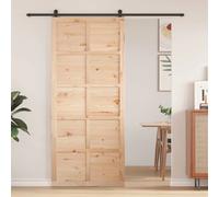 Barn Door Solid Pine Natural 100x2.5x208cm Rustic Sliding Space-Saving for Home.