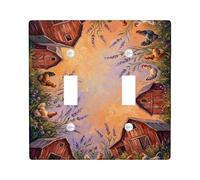 Barn Double Light Switch Cover Plate, Rustic Farmhouse Chicken Lavender Fall Orange Plastic Standard Size Toggle Light Switch Cover for Living Room Bedroom Home Office Decor