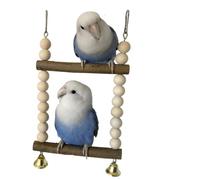 Barn Eleven Bird Hook Swing with Bell Toys, Hanging Stand Swing, Double Layer Wooden Perch Swing for Small Bird and Parrot (Small)