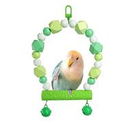Barn Eleven Wooden Bird Swing Perch for Parakeet, Small Birds Hanging Cage Stands Cockatiels Parrot Colorful Beads Bell Training Toy Playground Gym Accessories (Frosted Rod-Small,Green)