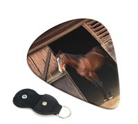 Barn Horse Guitar Picks 6 Pcs, 0.46mm Thickness Celluloid Plectrum with Leather Picks Holder, Personalized Guitar Pick for Bass Electric Acoustic Guitars Lovers Gift