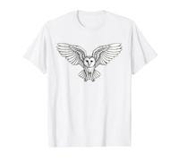 Barn Owl Blackwork Minimal Value Graphic T-Shirt, Men, White, S