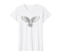 Barn Owl Blackwork Minimal Value Graphic T-Shirt, Women, White, S