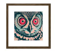 Barn Owl Bright Red Eyes Bird Pastel Acrylic Painting Square Wooden Framed Wall Art Print Picture 8X8 Inch Artery8 Brown One Size