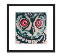 Barn Owl Bright Red Eyes Bird Pastel Acrylic Painting Square Wooden Framed Wall Art Print Picture 8X8 Inch Artery8 Black One Size