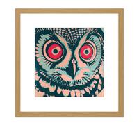 Barn Owl Bright Red Eyes Bird Pastel Acrylic Painting Square Wooden Framed Wall Art Print Picture 8X8 Inch Artery8 Light Oak One Size