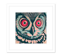 Barn Owl Bright Red Eyes Bird Pastel Acrylic Painting Square Wooden Framed Wall Art Print Picture 8X8 Inch Artery8 White One Size