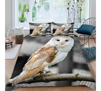 Barn Owl Double Duvet Cover Set 3D Printed Tree Trunks Bedding Set Ultra Soft Microfiber Quilt Cover 200x200 cm for Single Bed with 2 Pillowcases with Zipper F.741