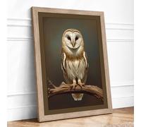 Barn Owl Gaze Minimalist Framed Wall Art Print A2 (59.4×42cm) Oak, Wall Decor for Living Room, Bedroom, Office & Home, Ready to Hang, Art Gift