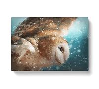 Barn Owl In The Snow In Abstract Modern Art Canvas Wall Art Print Ready to Hang, Framed Picture for Living Room Bedroom Home Office Décor, 60x40 cm (24x16 Inch)