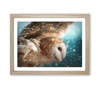 Barn Owl In The Snow In Abstract Modern Art Framed Print | A4 Oak Framed Wall Art | Ready to Hang | Abstract Animal Picture | Living Room Bedroom Lounge Office
