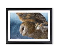 Barn Owl In The Snow Painting Modern Art Framed Print | A3 Black Framed Wall Art | Ready to Hang | Modern Animal Picture | Living Room Bedroom Lounge Office