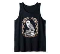 Barn Owl On Books Vintage Botanical Moon Wreath Tank Top