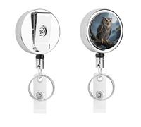 Barn Owl on Dead Tree Retractable Work Badge Holder Keychain Badge Reel 24.4" Cord & 360° Swivel Alligator Clip Heavy Duty Id Name Tag Holder for Nurses Doctors Teachers Office Workers