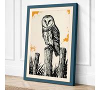 Barn Owl on Post Japandi Canvas Wall Art Print 24x16 Inch (61 x 41 cm)