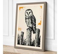 Barn Owl on Post Japandi Canvas Wall Art Print 30x20 Inch (76 x 51 cm)