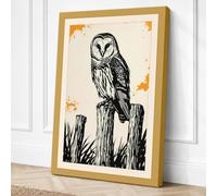 Barn Owl on Post Japandi Canvas Wall Art Print 36x24 Inch (91 x 61 cm)