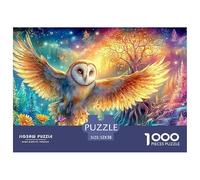 Barn Owl Soars over Colorful, Glowing Landscape 1000 Piece Jigsaw Puzzle Dreamy Owl Perfect Birthday Present for Kids & Adults 52x38cm/1000pcs