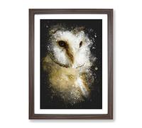 Barn Owl Vol.2 Paint Splash Modern Framed Wall Art Print, Ready to Hang Picture for Living Room Bedroom Home Office Décor, Walnut A4 (34 x 25 cm)