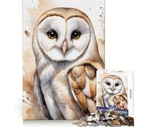Barn Owl Watercolor Painting 1000 Piece Jigsaw Puzzles for Adults Teenagers Reasoning Practice Restful Escape Premium Edges Meaningful Gift (38x52cm)