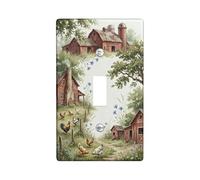 Barn Single Light Switch Cover Plate, Rustic Country Chickens Flowers Fall Green Plastic Standard Size Decorative Wall Plates for Living Room Bedroom Home Office Decor (Single)