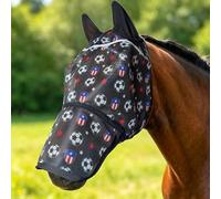 BARN & STABLE Fine Mesh Horse Fly Mask with Ears Lightweight UV Protection Fly Mask for Horses Large 3D Eye Space with Soft Fleece Trim Adjustable Straps (Soccer Print, Medium)