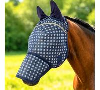 BARN & STABLE Fine Mesh Horse Fly Mask with Ears Lightweight UV Protection Fly Mask for Horses Large 3D Eye Space with Soft Fleece Trim Adjustable Straps (Blue Star Print, Large)