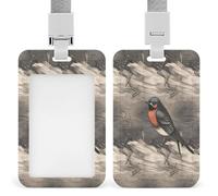 Barn Swallow in Graphite Badge Holder with Lanyard, Vertical Hard Plastic ID Card Holder, Sliding Name Tag Holders, Work Card Protector Sleeve for Nurse Doctor Teacher Officer & Gift