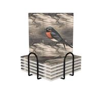 Barn Swallow in Graphite Coasters Set of 6 Ceramic Coaster with Holder Absorbent Coasters for Drinks Heat Resistant Coffee Table Coasters Cup Pad for Kitchen Office Home Decoration