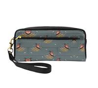 Barn Swallow in Graphite Double-Sided Printed Leather Portable Makeup Pouch-Multi-Purpose Cosmetic Bag, Pencil Case and Organizer for Women