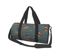 Barn Swallow in Graphite Large Round Travel Duffle Bag, Full-Print Canvas Weekender with Padded Lining, Multiple Pockets,Detachable Shoulder Strap and Soft Leather Handles
