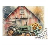 Barn Tractor 1000 Piece Jigsaw Puzzle Jigsaw Puzzle for Adults Sunflower Scene Relaxation Focus Home Decor Gift 38x26cm/1000pcs